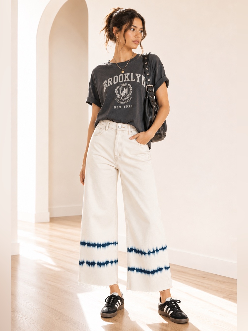 Hudson Rosie Tie Dye Crop Wide Leg Jeans Raw Hem Cream Blue Size 33